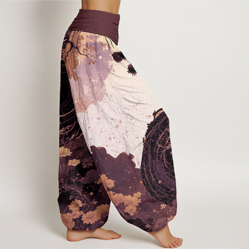Pantalon harem femme en coton décontracté à motif de Buddha Stones, dragon et arbre ancien, taille élastique - image 5