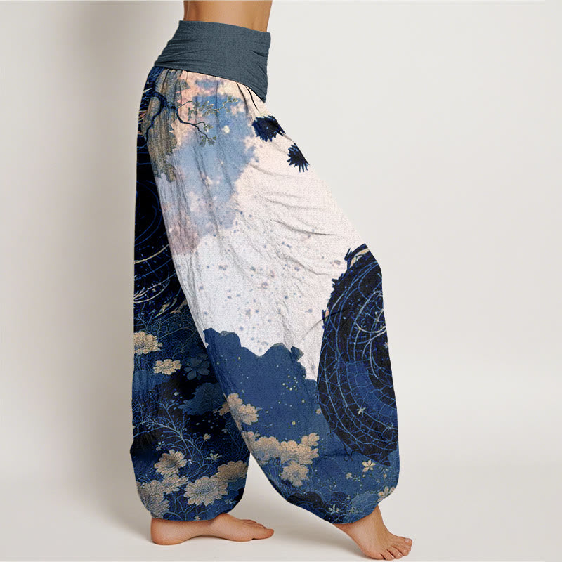 Pantalon harem femme en coton décontracté à motif de Buddha Stones, dragon et arbre ancien, taille élastique - image 8