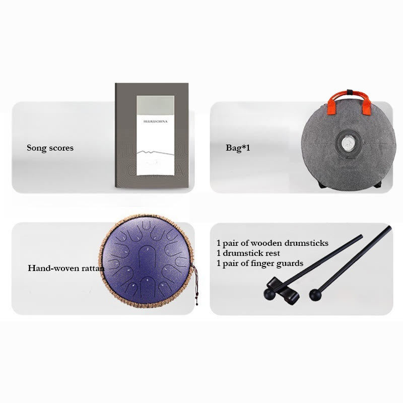 Buddha Stones Steel Tongue Drum Kit de batterie de méditation de pleine conscience de guérison sonore 15 notes Instrument de percussion 14 pouces