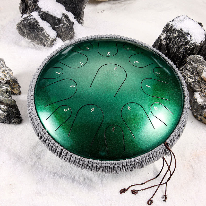 Buddha Stones Steel Tongue Drum Kit de batterie de méditation de pleine conscience de guérison sonore 15 notes Instrument de percussion 14 pouces - Vert 14 pouces - image 0