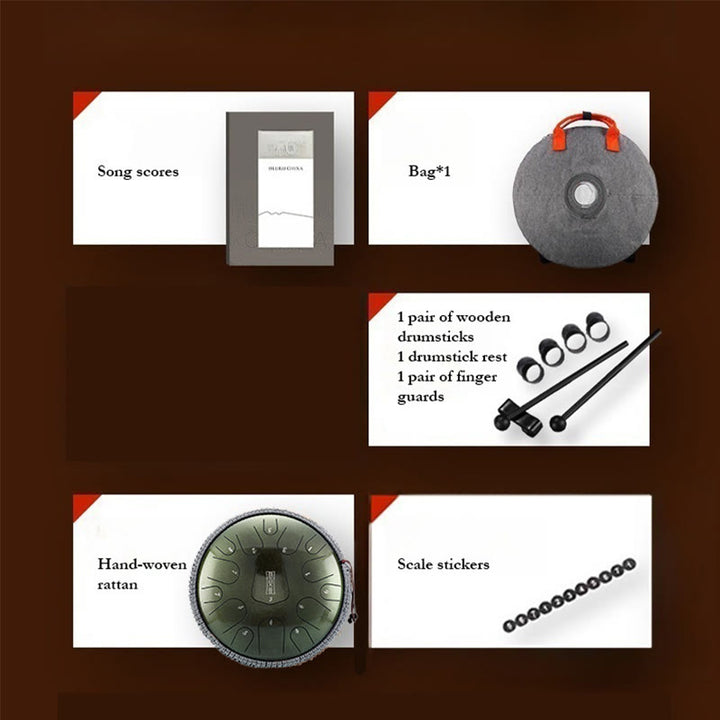 Buddha Stones Steel Tongue Drum Kit de percussion de méditation et de guérison sonore 13 notes 12 pouces