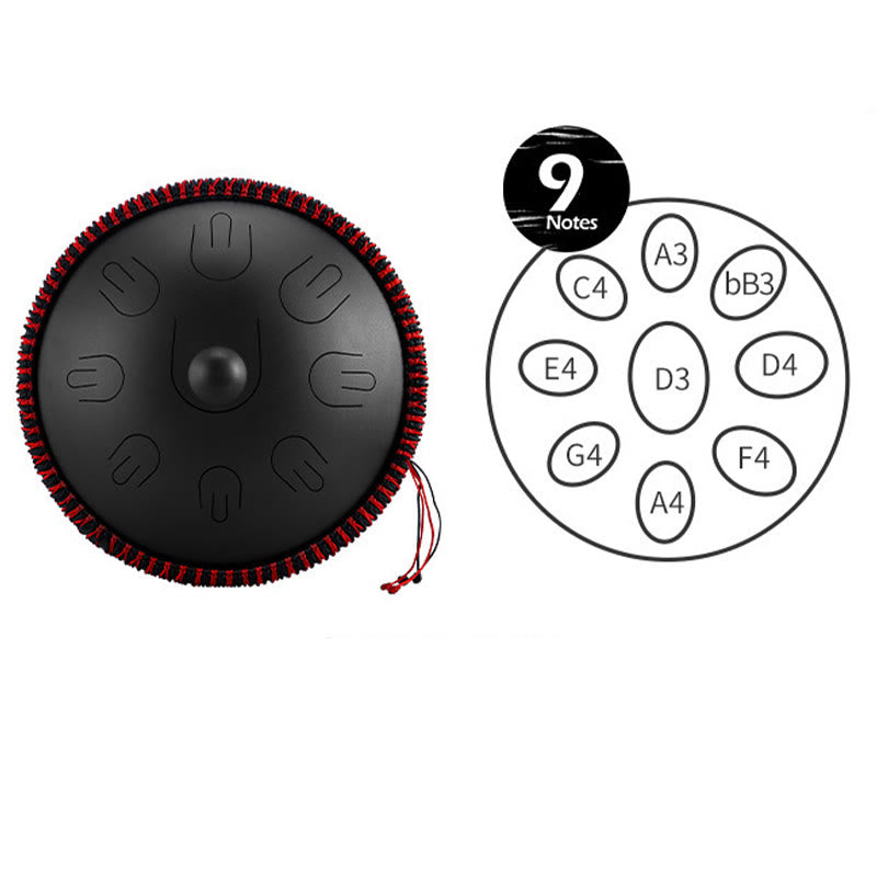 Buddha Stones Steel Tongue Drum Kit de méditation et de guérison sonore, instrument à 9 notes, 15 pouces