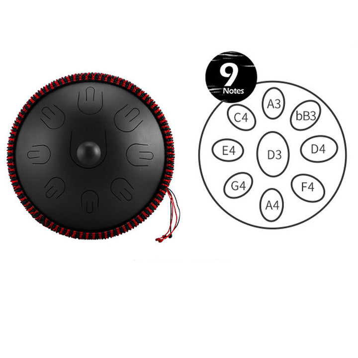 Buddha Stones Steel Tongue Drum Kit de méditation et de guérison sonore, instrument à 9 notes, 15 pouces