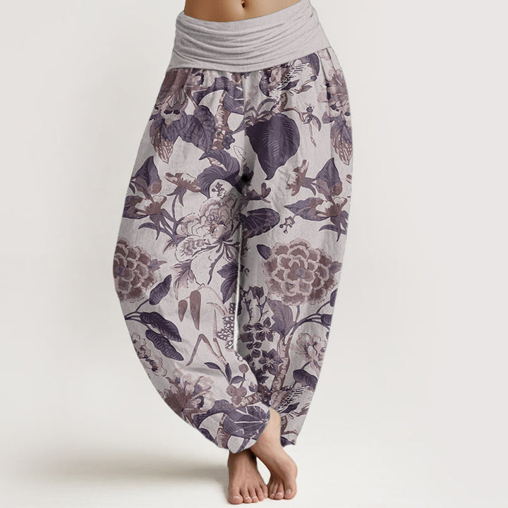 Pantalon Buddha Stones taille élastique pour femme en pur coton avec motif feuilles de lotus et pivoines - Chardon - US22，UK/AU26，EU54 (6XL) - image 5