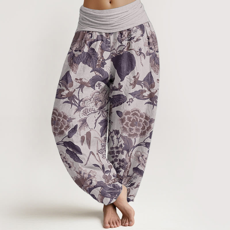 Pantalon Buddha Stones taille élastique pour femme en pur coton avec motif feuilles de lotus et pivoines - Chardon - US22，UK/AU26，EU54 (6XL) - image 6