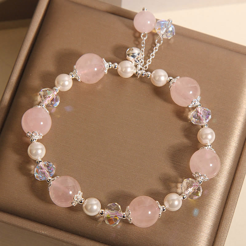 Bracelet d'acceptation de soi en perles de cristal rose naturel Buddha Stones