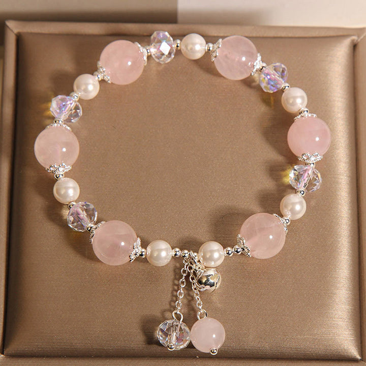 Bracelet d'acceptation de soi en perles de cristal rose naturel Buddha Stones