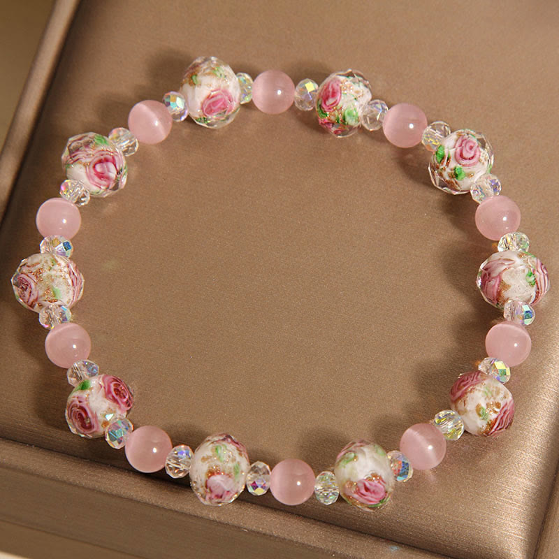 Bracelet de chaleur œil de chat en perles de verre Liuli en cristal rose Buddha Stones - image 1
