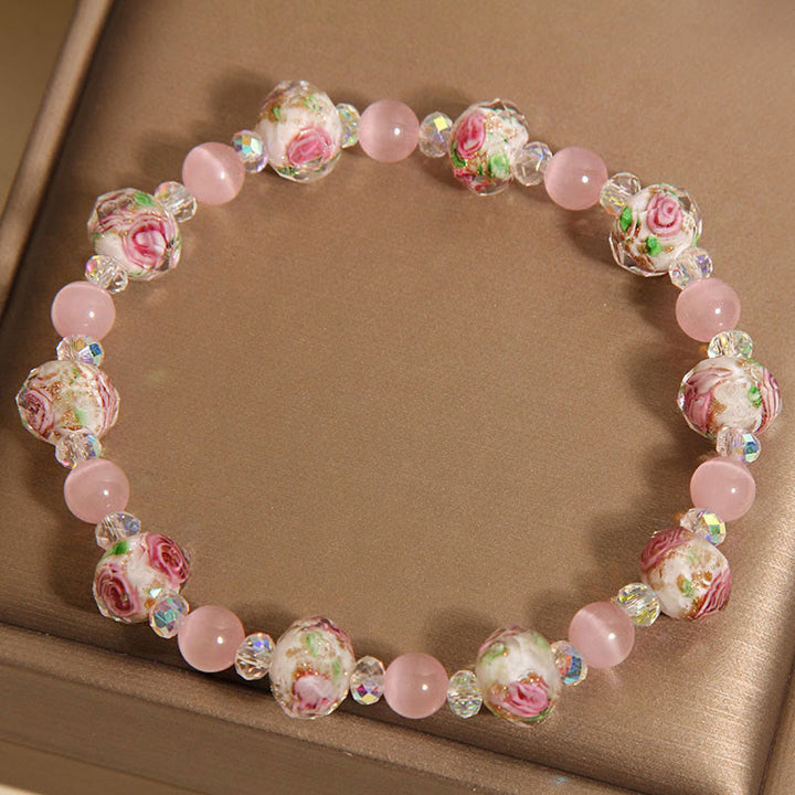 Bracelet de chaleur œil de chat en perles de verre Liuli en cristal rose Buddha Stones - image 1