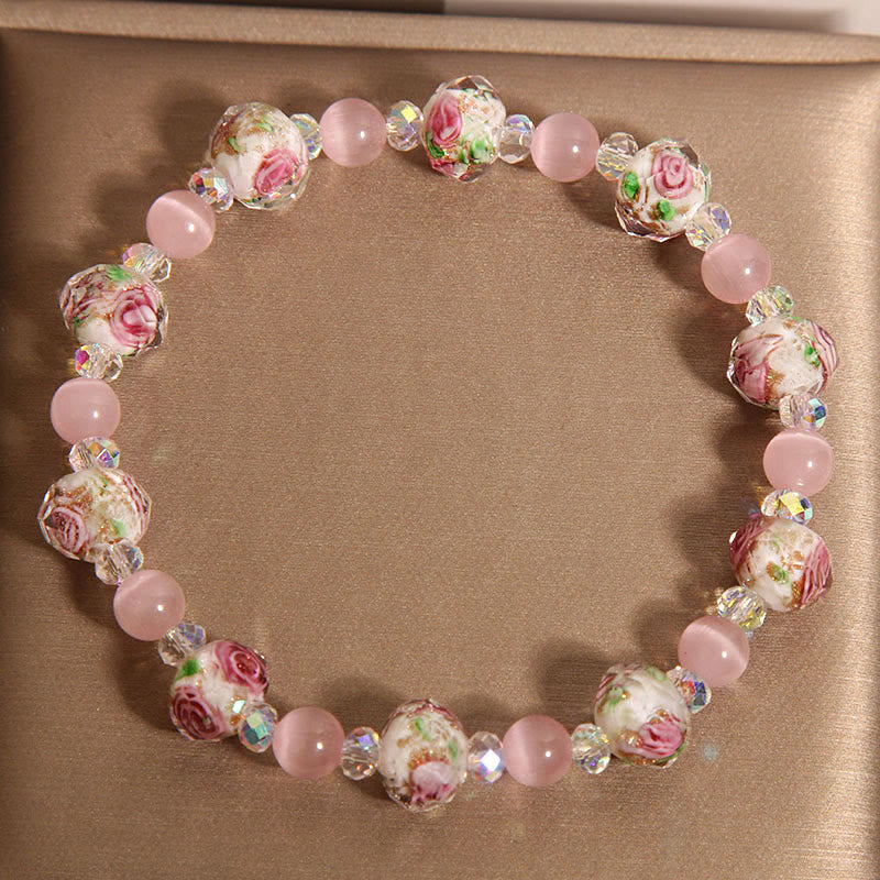 Bracelet de chaleur œil de chat en perles de verre Liuli en cristal rose Buddha Stones - image 3