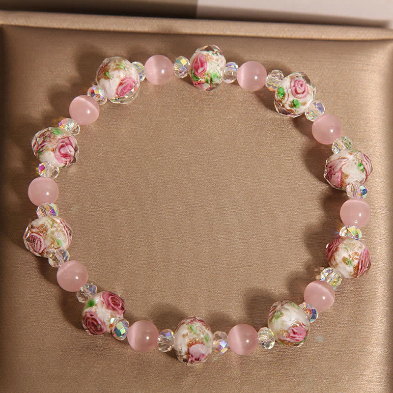 Bracelet de chaleur œil de chat en perles de verre Liuli en cristal rose Buddha Stones - image 2