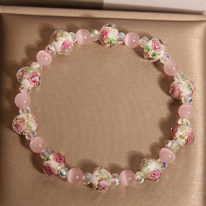 Bracelet de chaleur œil de chat en perles de verre Liuli en cristal rose Buddha Stones - image 2