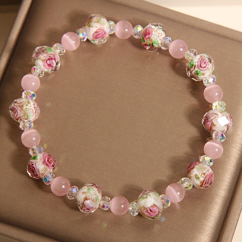 Bracelet de chaleur œil de chat en perles de verre Liuli en cristal rose Buddha Stones - image 4