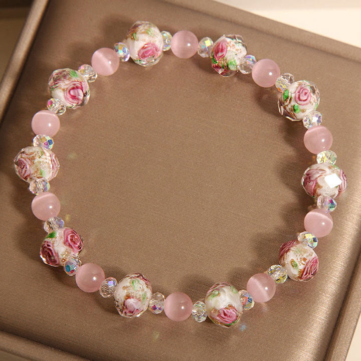 Bracelet de chaleur œil de chat en perles de verre Liuli en cristal rose Buddha Stones - image 4
