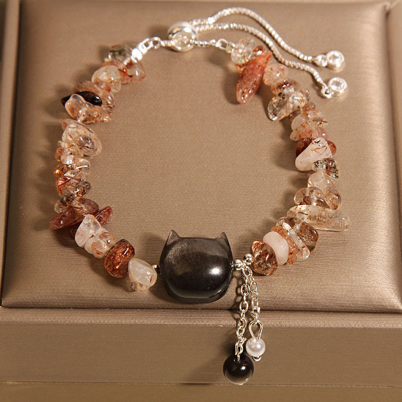 Bracelet apaisant en pierre de gravier et agate rose naturelle en forme de tête de chat - Cristal d'agate (circonférence du poignet 14-16 cm) - image 6
