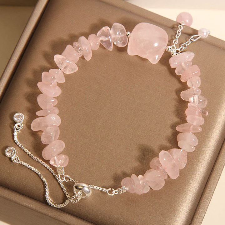 Bracelet apaisant en pierre de gravier et agate rose naturelle en forme de tête de chat - image 2