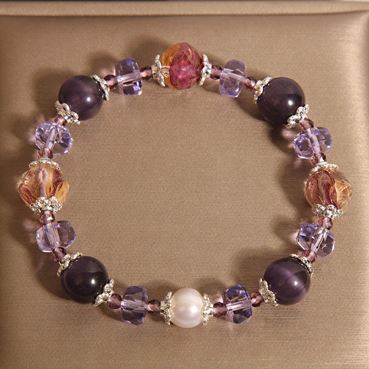 Bracelet positif en cristal de perle d'améthyste naturelle de Buddha Stones