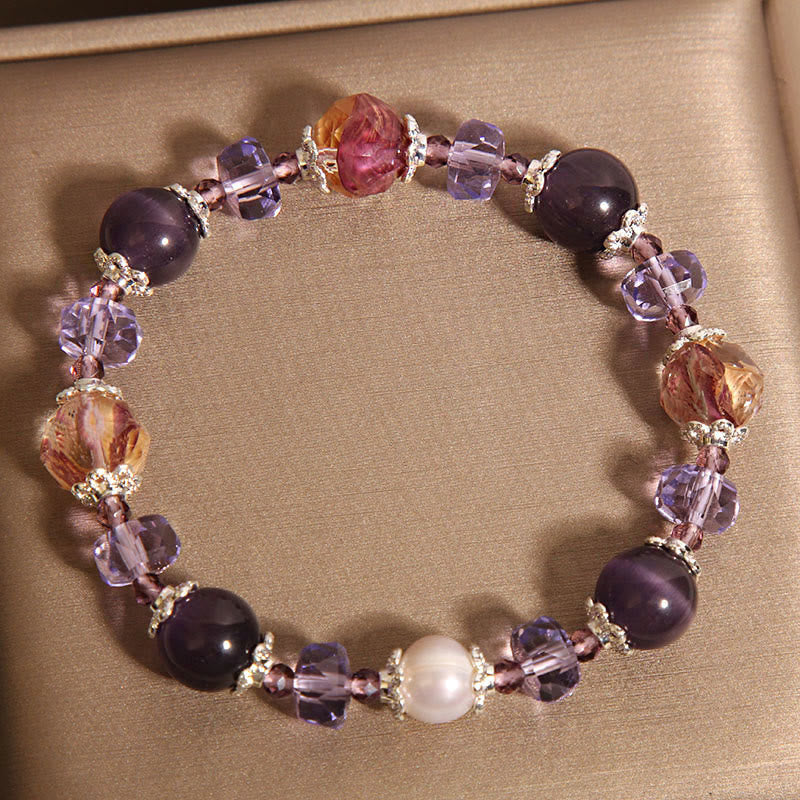 Bracelet positif en cristal de perle d'améthyste naturelle de Buddha Stones