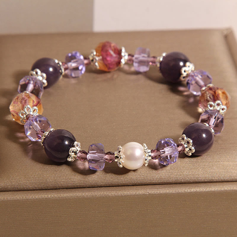 Bracelet positif en cristal de perle d'améthyste naturelle de Buddha Stones