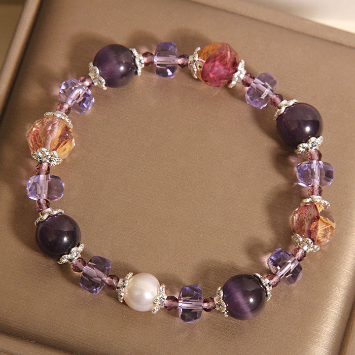 Bracelet positif en cristal de perle d'améthyste naturelle de Buddha Stones