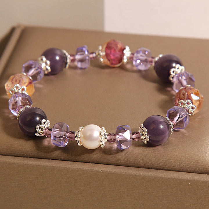 Bracelet positif en cristal de perle d'améthyste naturelle de Buddha Stones