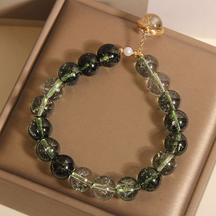 Bracelet porte-bonheur en cristal fantôme vert naturel Buddha Stones