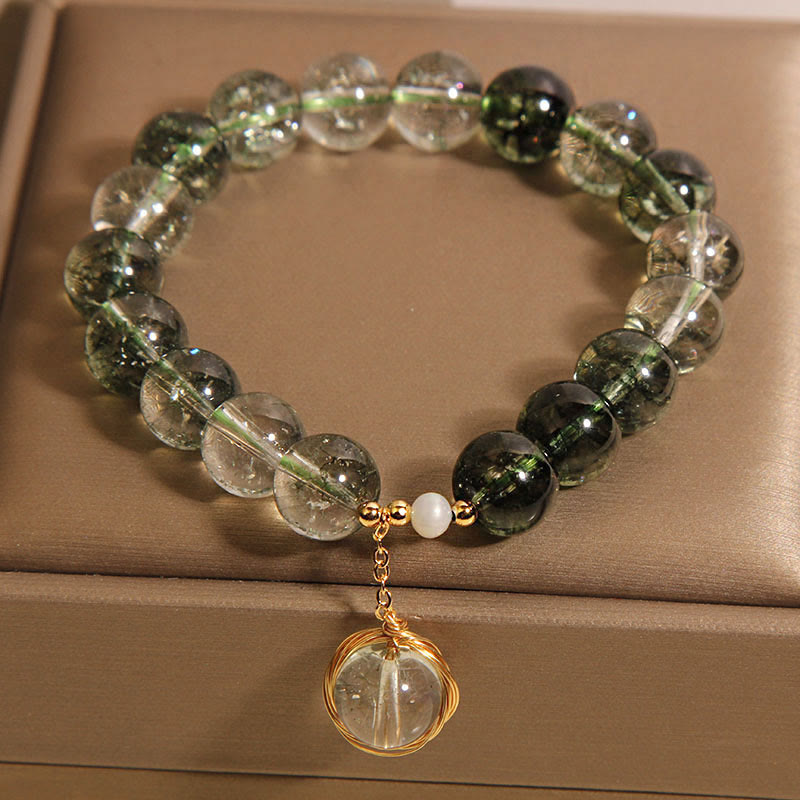 Bracelet porte-bonheur en cristal fantôme vert naturel Buddha Stones