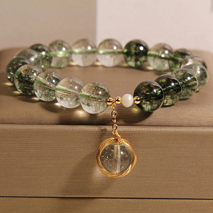 Bracelet porte-bonheur en cristal fantôme vert naturel Buddha Stones