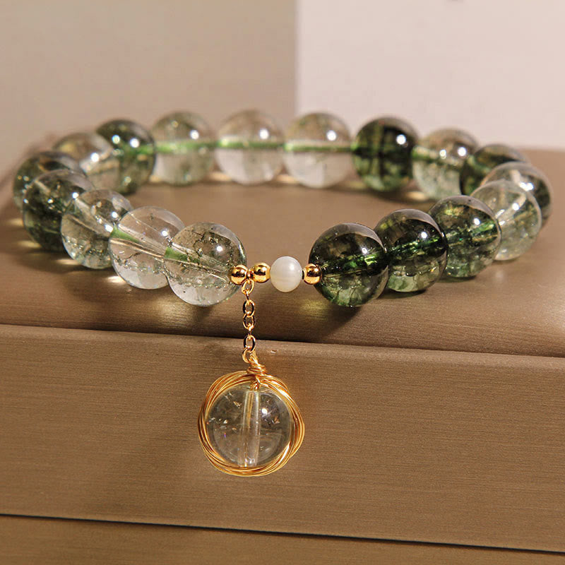 Bracelet porte-bonheur en cristal fantôme vert naturel Buddha Stones