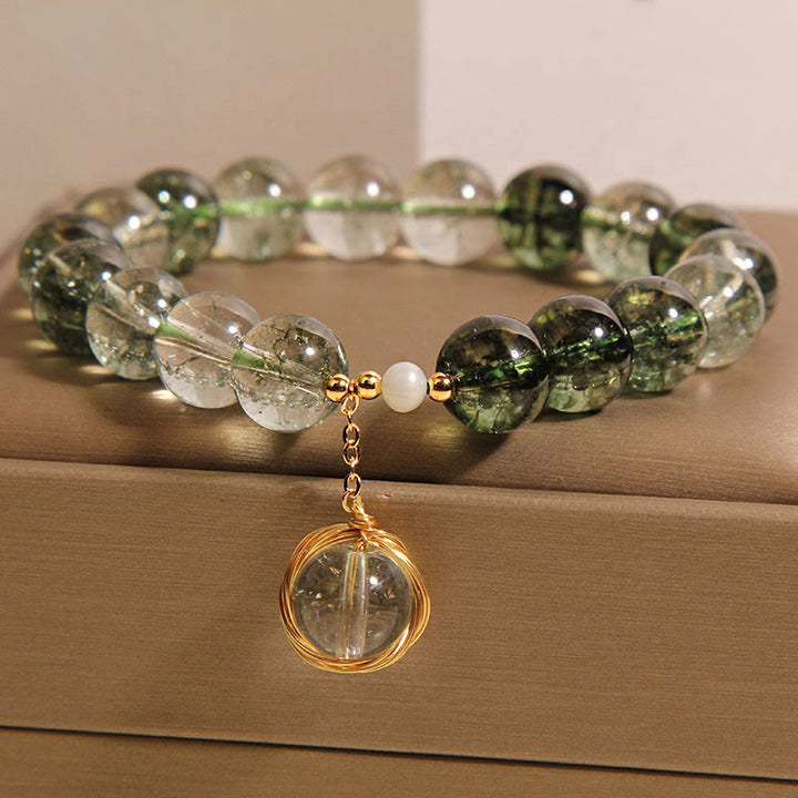 Bracelet porte-bonheur en cristal fantôme vert naturel Buddha Stones