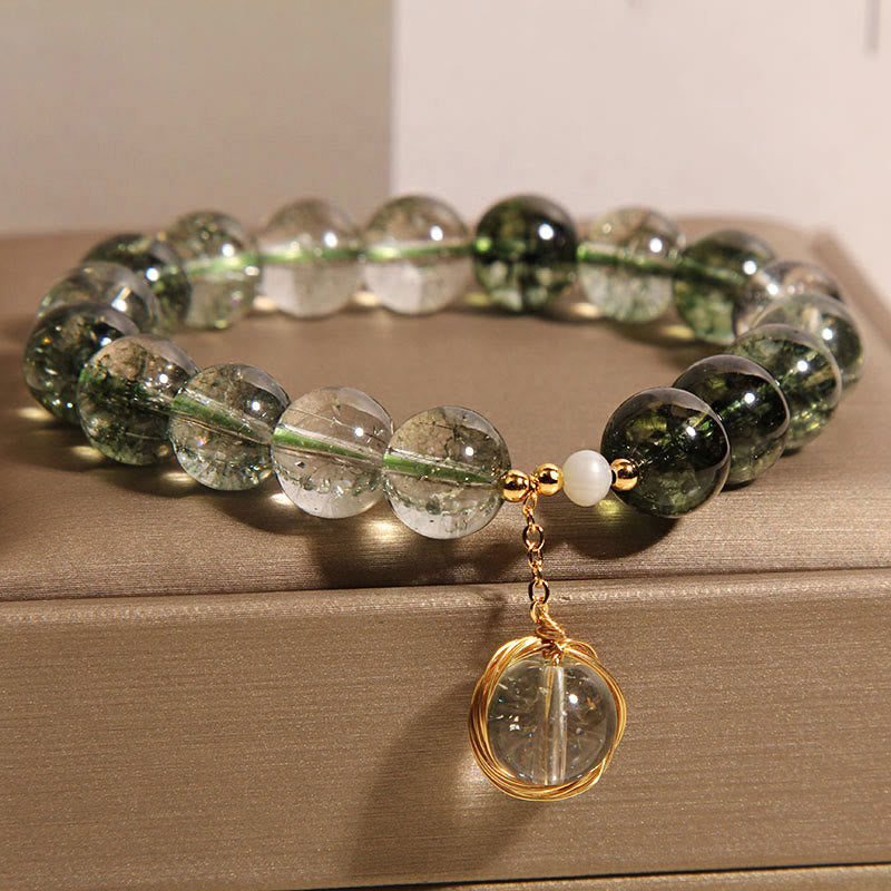 Bracelet porte-bonheur en cristal fantôme vert naturel Buddha Stones