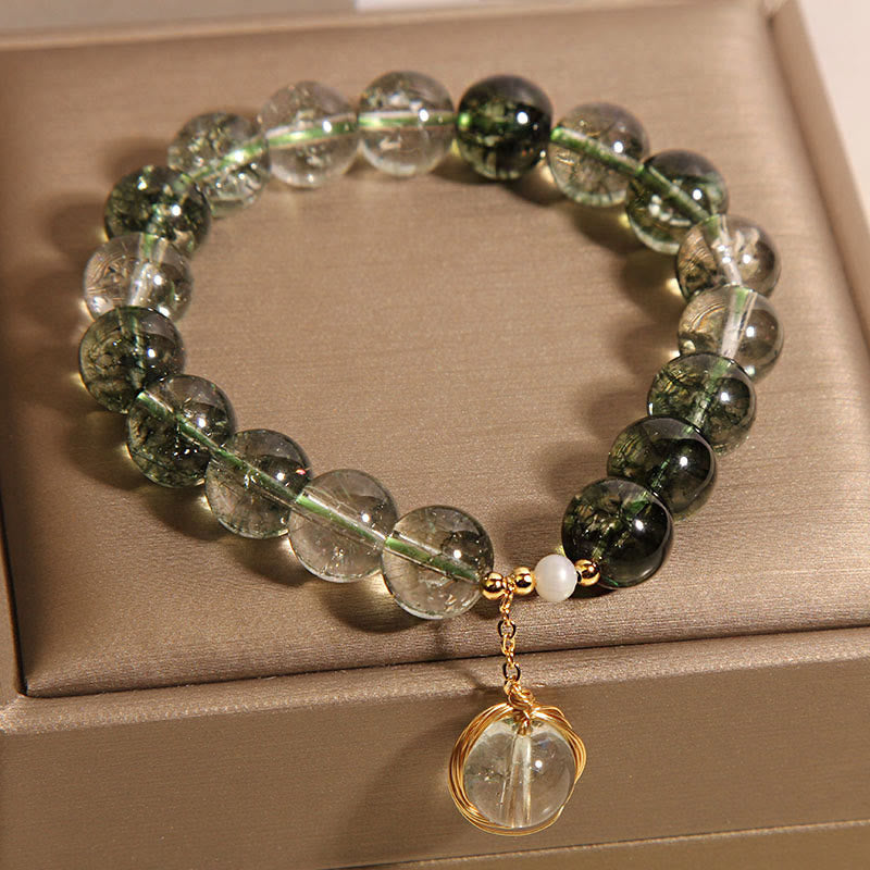 Bracelet porte-bonheur en cristal fantôme vert naturel Buddha Stones