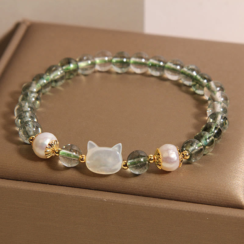 Bracelet porte-bonheur en Buddha Stones , coquillage et tête de chat - image 6