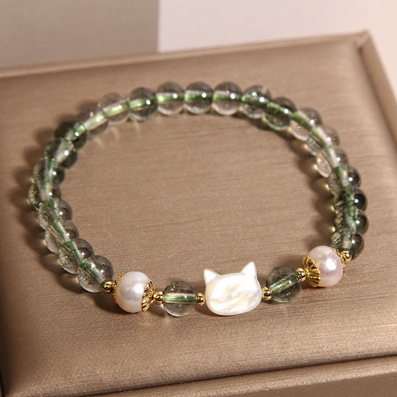 Bracelet porte-bonheur en Buddha Stones , coquillage et tête de chat - image 2