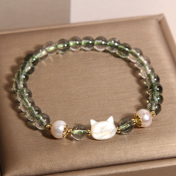Bracelet porte-bonheur en Buddha Stones , coquillage et tête de chat - image 2
