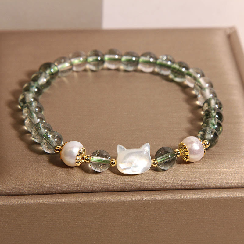 Bracelet porte-bonheur en Buddha Stones , coquillage et tête de chat - image 5