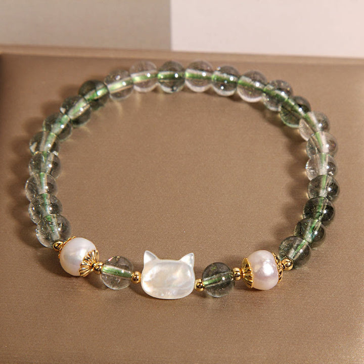 Bracelet porte-bonheur en Buddha Stones , coquillage et tête de chat - image 4