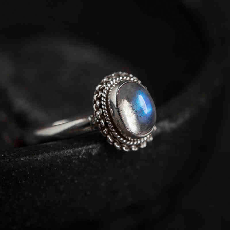 Bague positive en argent sterling 925 avec pierre de lune naturelle et Buddha Stones