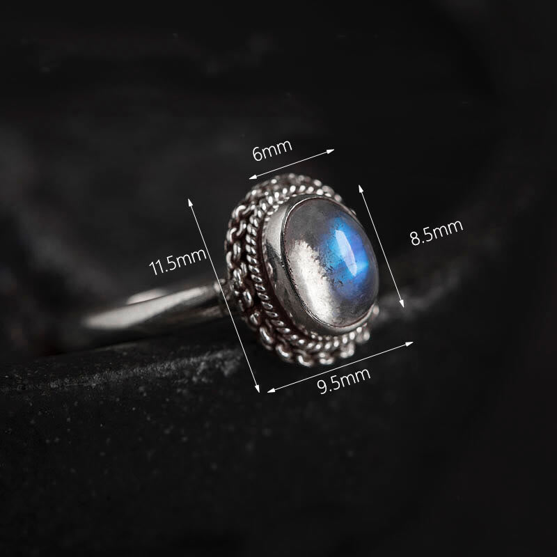 Bague positive en argent sterling 925 avec pierre de lune naturelle et Buddha Stones