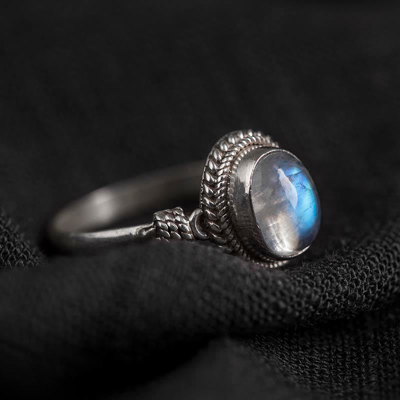 Bague positive en argent sterling 925 avec pierre de lune naturelle et Buddha Stones