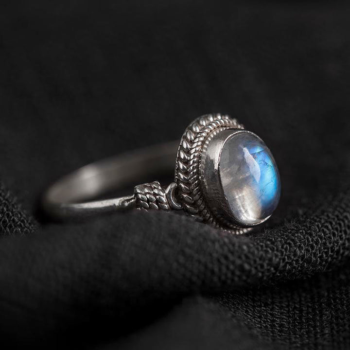 Bague positive en argent sterling 925 avec pierre de lune naturelle et Buddha Stones