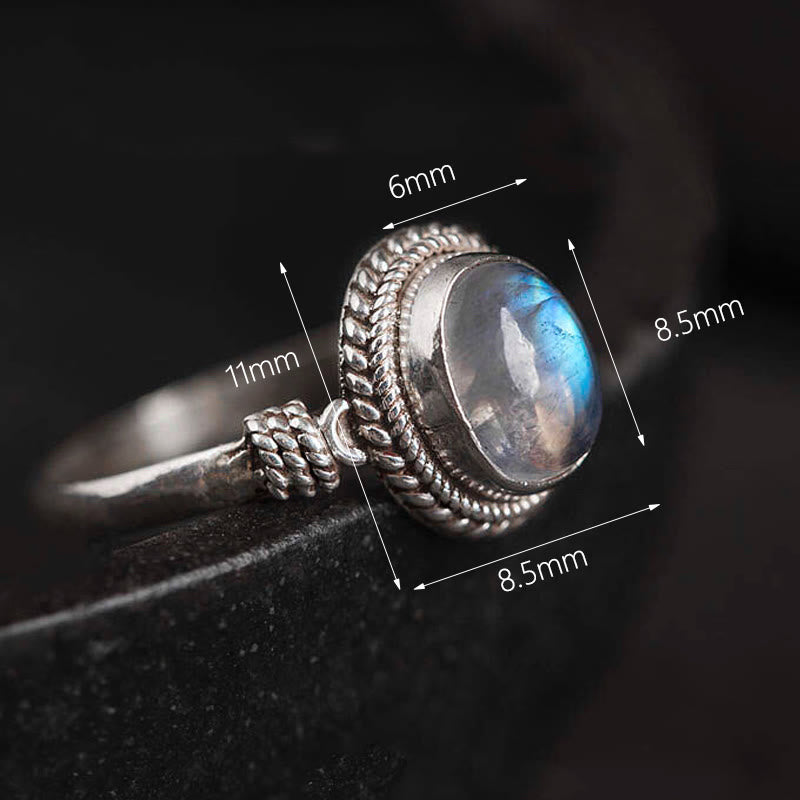 Bague positive en argent sterling 925 avec pierre de lune naturelle et Buddha Stones