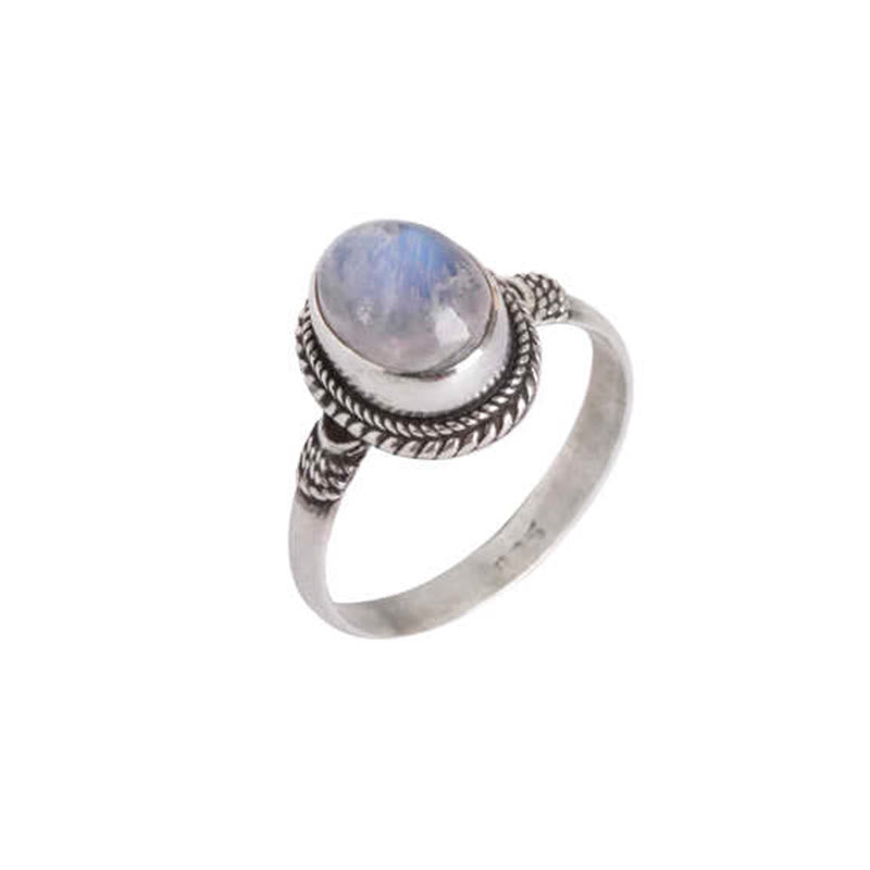 Bague positive en argent sterling 925 avec pierre de lune naturelle et Buddha Stones