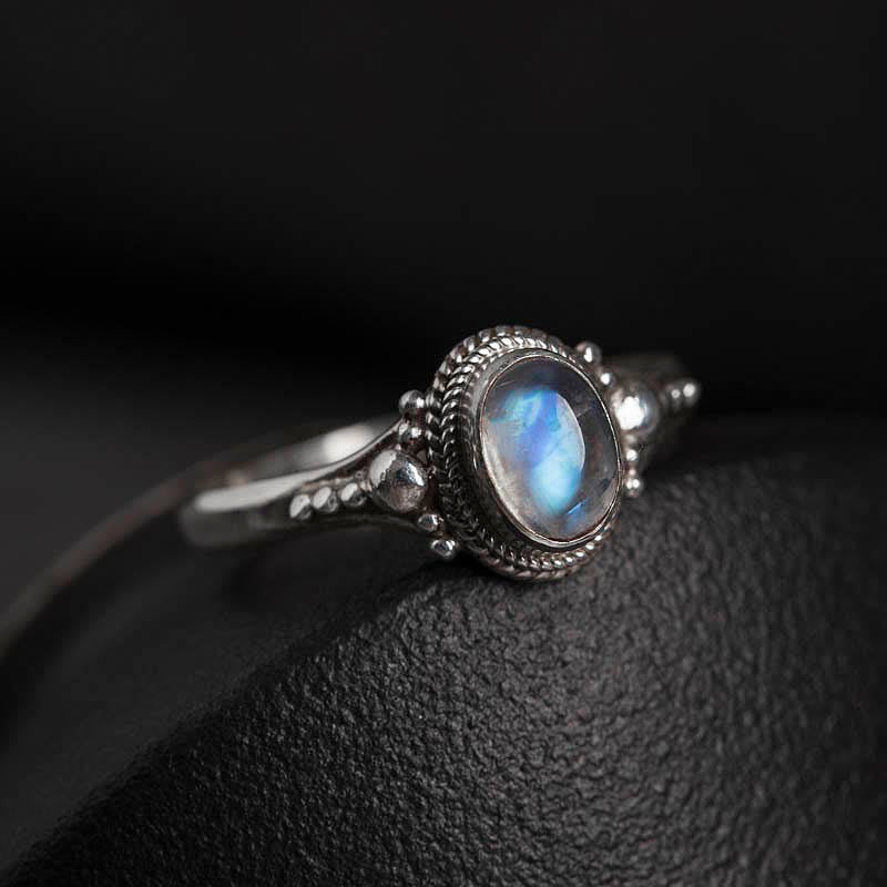 Bague positive en argent sterling 925 avec pierre de lune naturelle et Buddha Stones