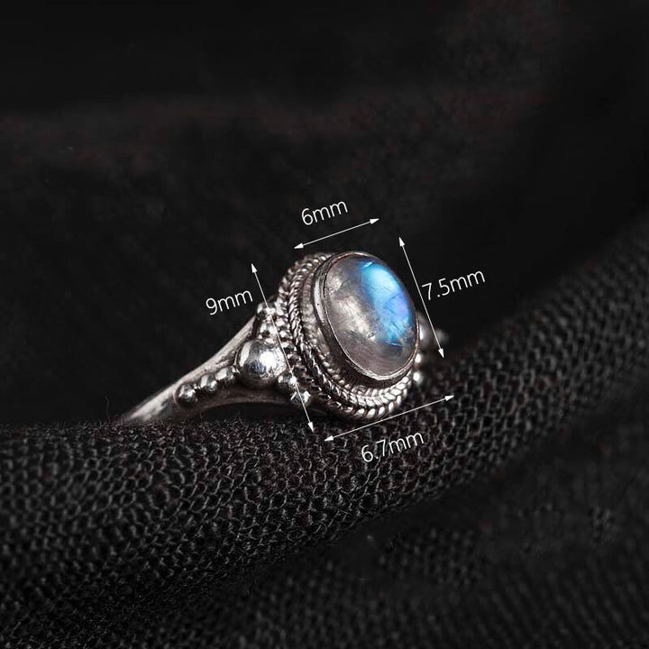 Bague positive en argent sterling 925 avec pierre de lune naturelle et Buddha Stones