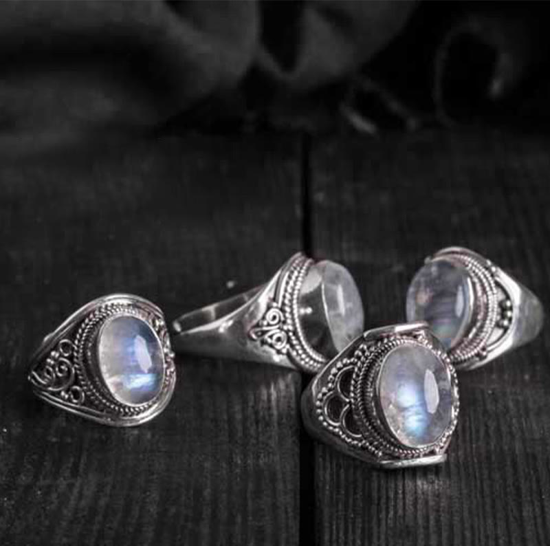 Buddha Stones ajustable en argent sterling 925 avec pierres de lune naturelles faites à la main