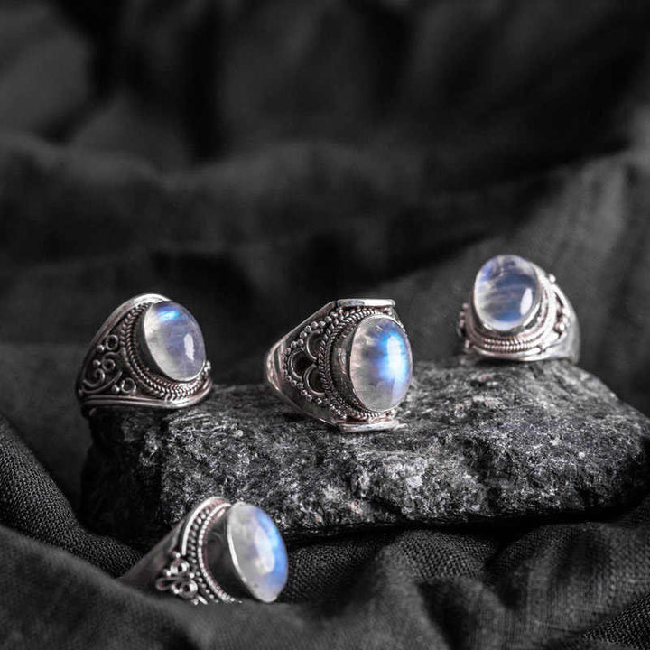 Buddha Stones ajustable en argent sterling 925 avec pierres de lune naturelles faites à la main