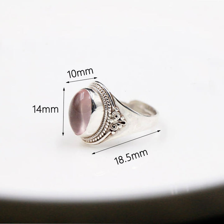 Bague ajustable en argent sterling 925 et quartz rose naturel fait main. Buddha Stones.