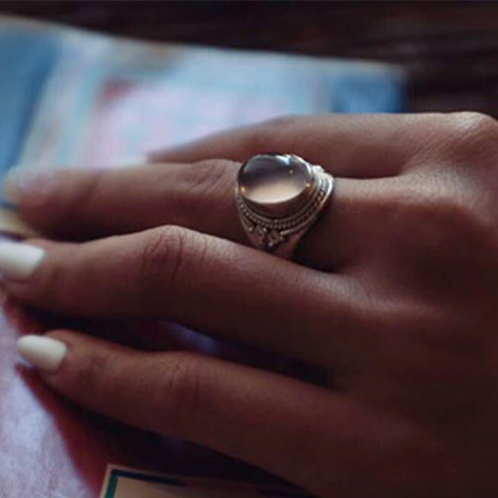 Bague ajustable en argent sterling 925 et quartz rose naturel fait main. Buddha Stones.