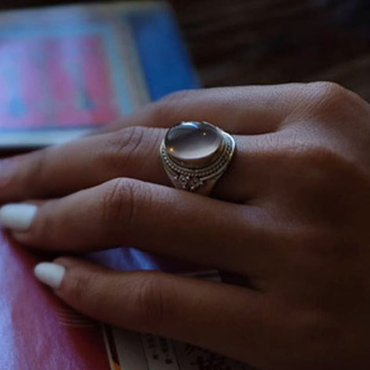 Bague ajustable en argent sterling 925 et quartz rose naturel fait main. Buddha Stones.